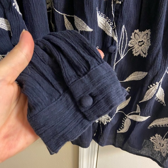 J Jill button up blouse embroidered gauze navy blue button up Large - Picture 7 of 9
